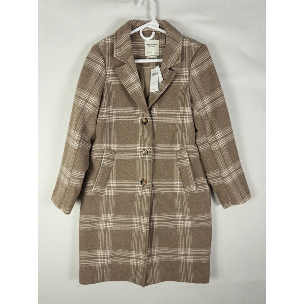 Abercrombie & Fitch Dad Coat Womens Small Petite Brown Plaid Wool Blend